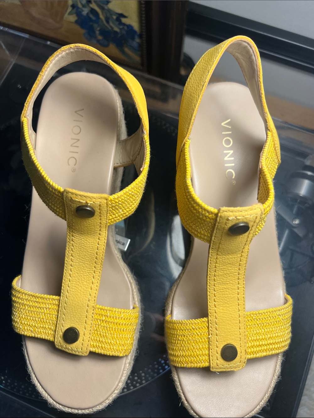VIONIC Yellow Canvas Espadrille Wedge Sandals - Picture 6 of 7